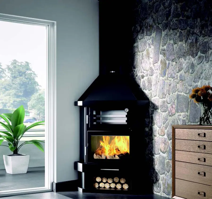 Chimenea metálica rincón con horno inox y bandeja de 50 cm C-300 RH
